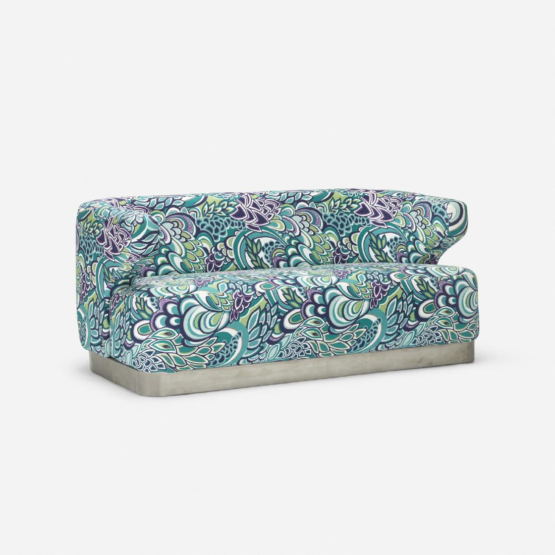 Formanova, sofa: Formanova sofa Italy, c. 1970upholstery, stainless steel64 w x 32 d x 27 h in (163 x 81 x 69 cm) Signed with partial decal manufacturer's label to reverse: [Formanova Elementi Di Arredamento].