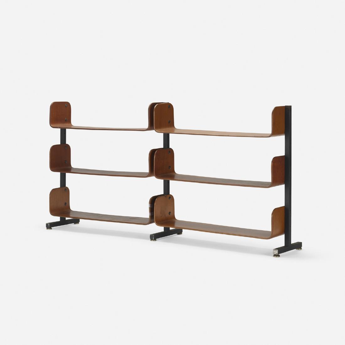 Franco Campo and Carlo Graffi, bookshelf: Franco Campo and Carlo Graffi bookshelf HOMEc. 1959stained teak, enameled steel35 h x 71 w x 13.25 d in (89 x 180 x 34 cm) Literature: Il Mobile Italiano Degli Anni '40