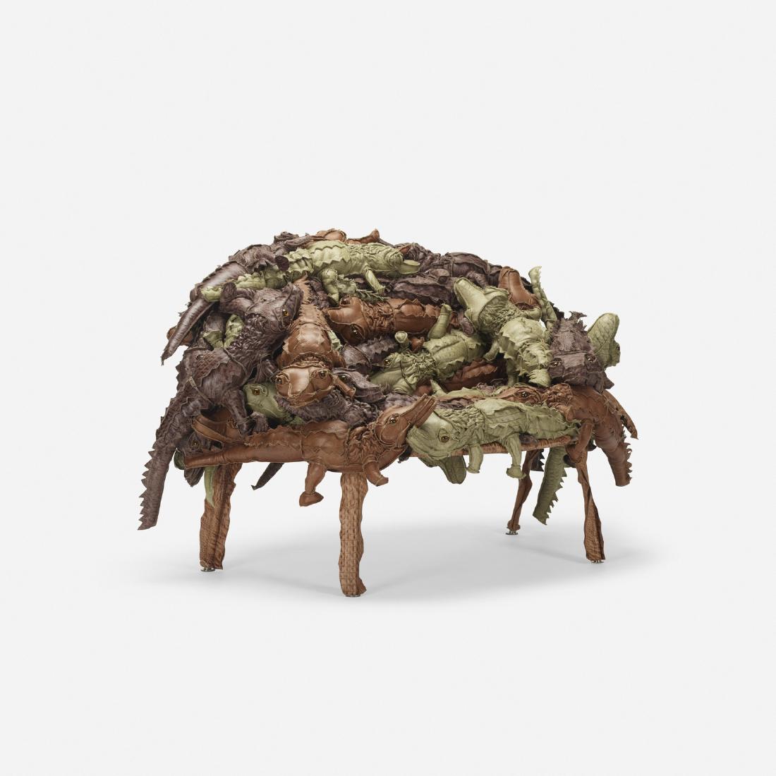 Fernando & Humberto Campana, Alligator Banquete: Fernando and Humberto Campana Alligator Banquete in Leather Estudio CampanaBrazil, 2011leather stuffed alligator toys, canvas over stainless steel and brass54 w x 38.5 d x 33 h in (137 x 98 x 84 c