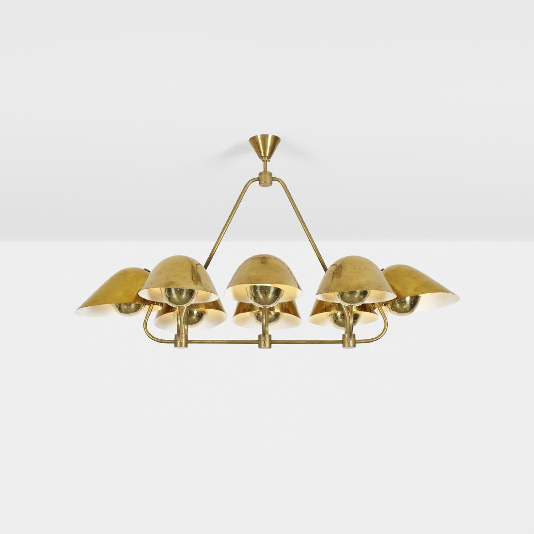 Carl-Axel Acking, chandelier: Carl-Axel Acking chandelier Broderna Malmstroms MetallvarufabrikSweden, c. 1946perforated and enameled brass, brass54 w x 30 d x 28 h in (137 x 76 x 71 cm) Provenance: Priv