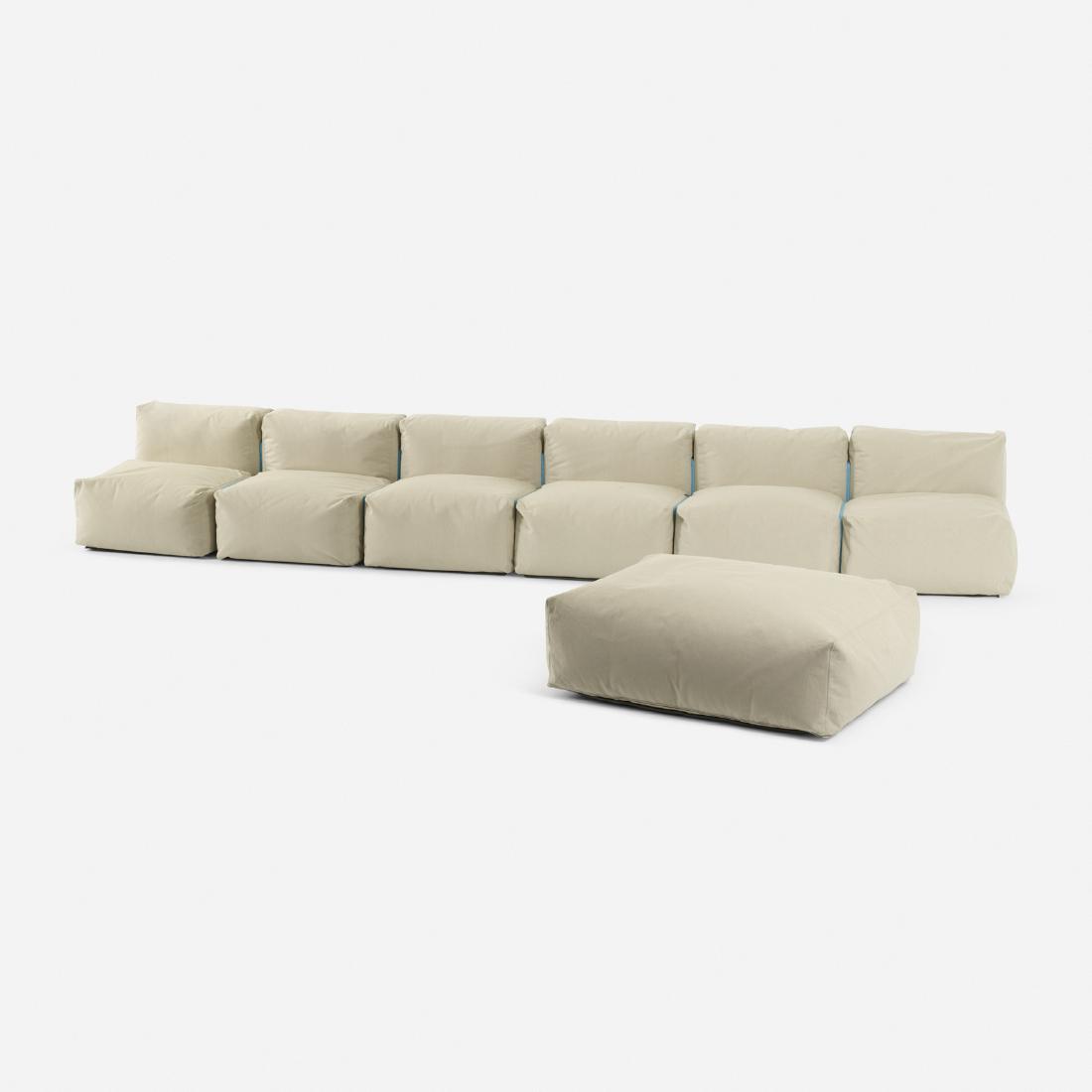 Jasper Morrison, Superoblong sofa: Jasper Morrison Superoblong sofa CappelliniUnited Kingdom / Italy, 2004canvas upholstery172 w x 36 d x 25 h in (437 x 91 x 63 cm) Ottoman measures: 44 w x 39 d x 16 h inches. Sofa is compos