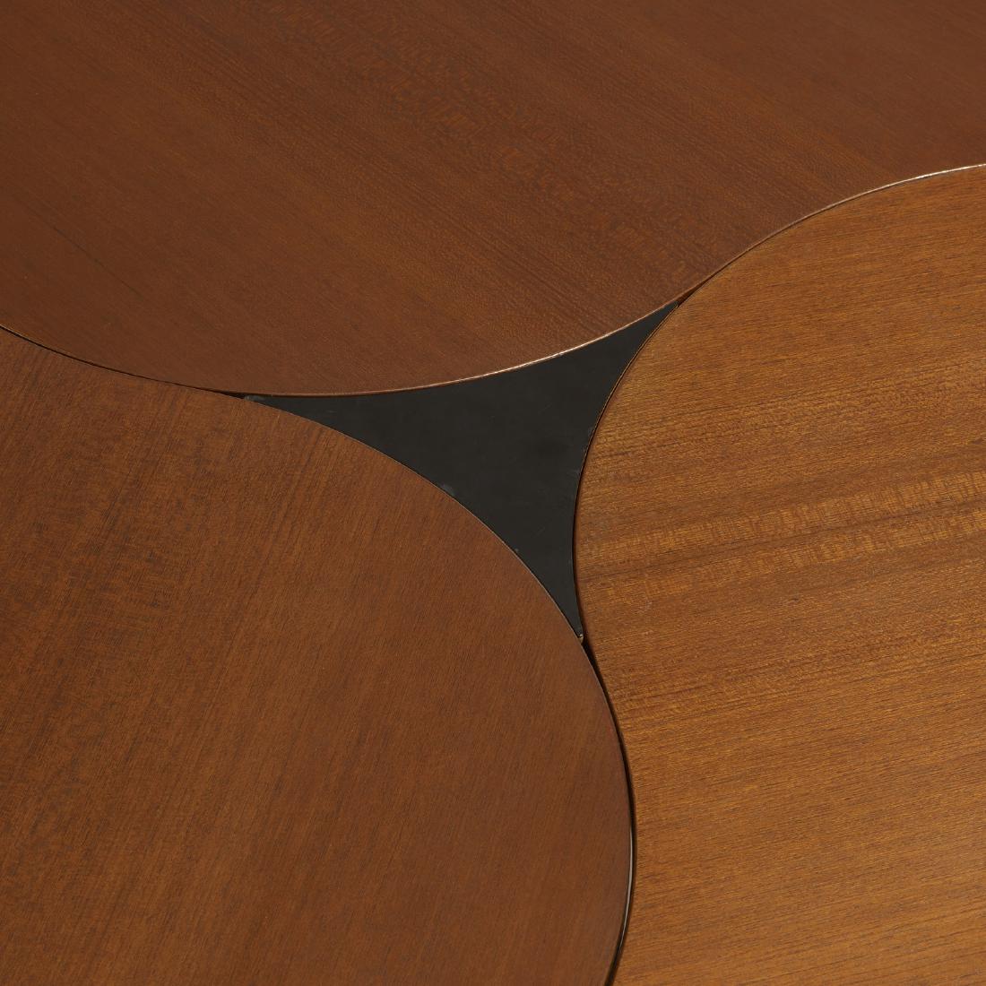 Ole Gjerlov-Knudsen and Torben Lind, dining table: Ole Gjerlov-Knudsen and Torben Lind dining table Carl Hansen for France & SonDenmark, 1963teak, bacote, laminate49.5 w x 39 d x 27.75 h in (126 x 99 x 70 cm) Table features pinwheel leaf me