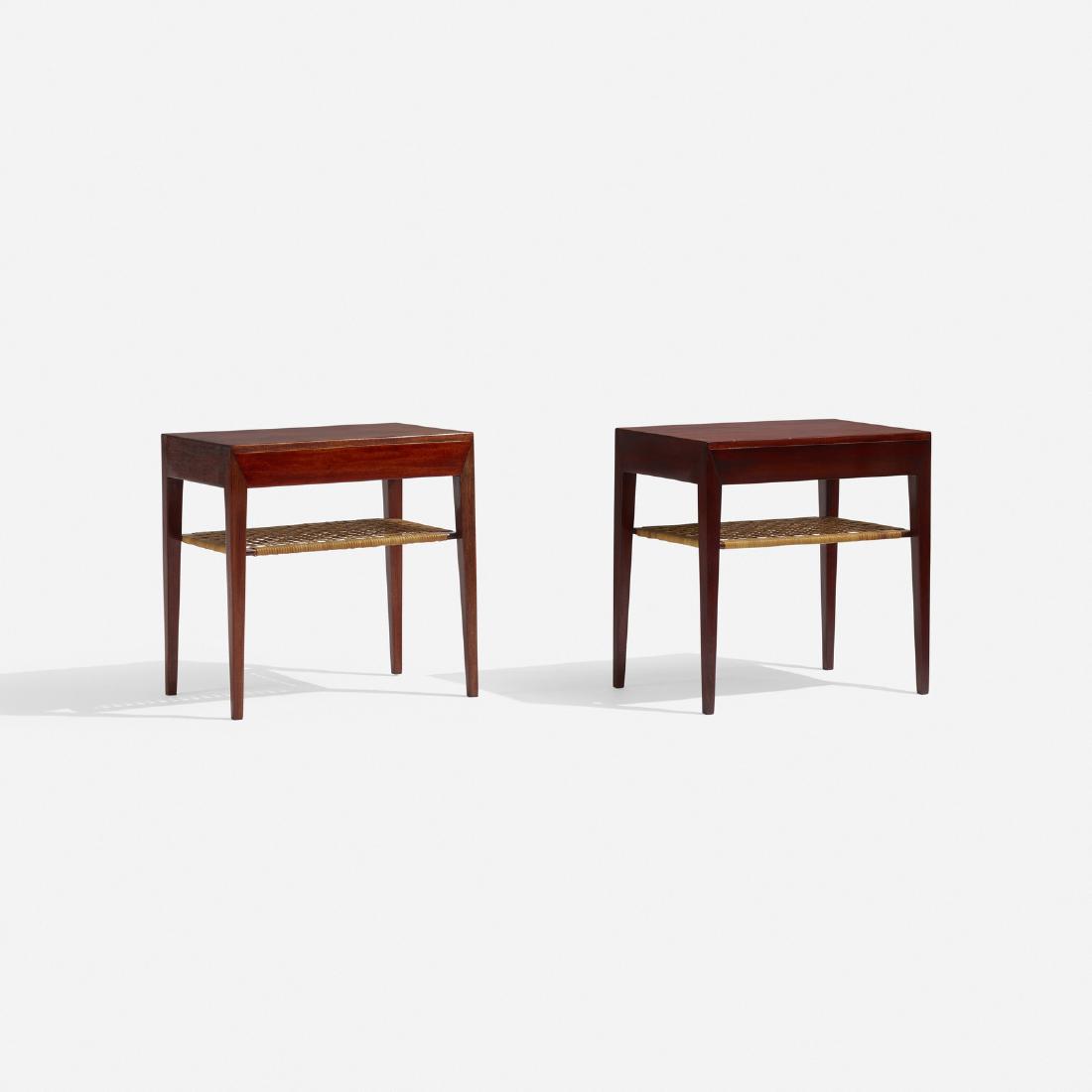 Severin Hansen, nightstands, pair: Severin Hansen nightstands, pair Haslev Mobelsnedkeri A/SDenmark, c. 1965stained teak, cane19.5 w x 13.5 d x 19.75 h in (50 x 34 x 50 cm) Each nightstand features a single drawer. Signed wi