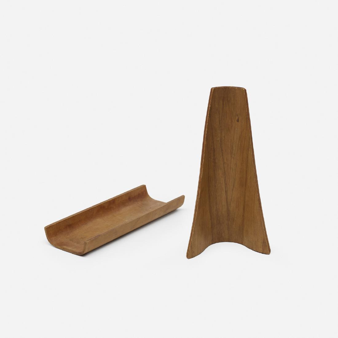 Charles and Ray Eames, experimental plywood forms: Charles and Ray Eames experimental plywood forms Evans ProductsUSA, c. 1945molded plywood6 w x 3 d x 11.5 h in (15 x 8 x 29 cm) Provenance: Steve Cabella / Modern i Shop