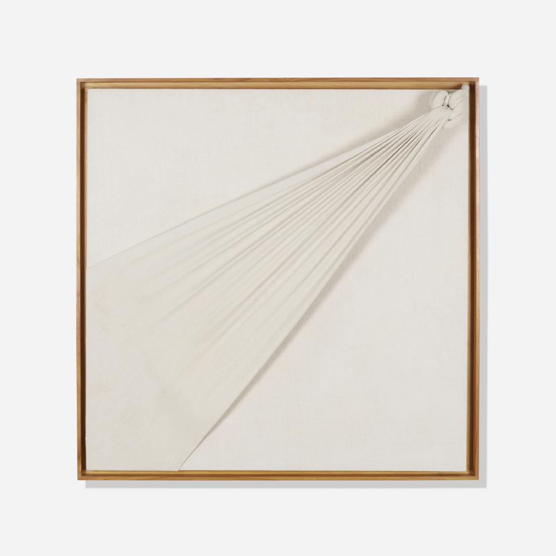 Jorge Eielson, Quipus 60 A: Jorge Eielson Quipus 60 A 1974painted burlap over wood45.25 h x 45.25 w x 6.75 d in (115 x 115 x 17 cm) Signed, titled and dated to verso 'Quipus 60 A Paris - 1974 J. Eielson'. This work is accom