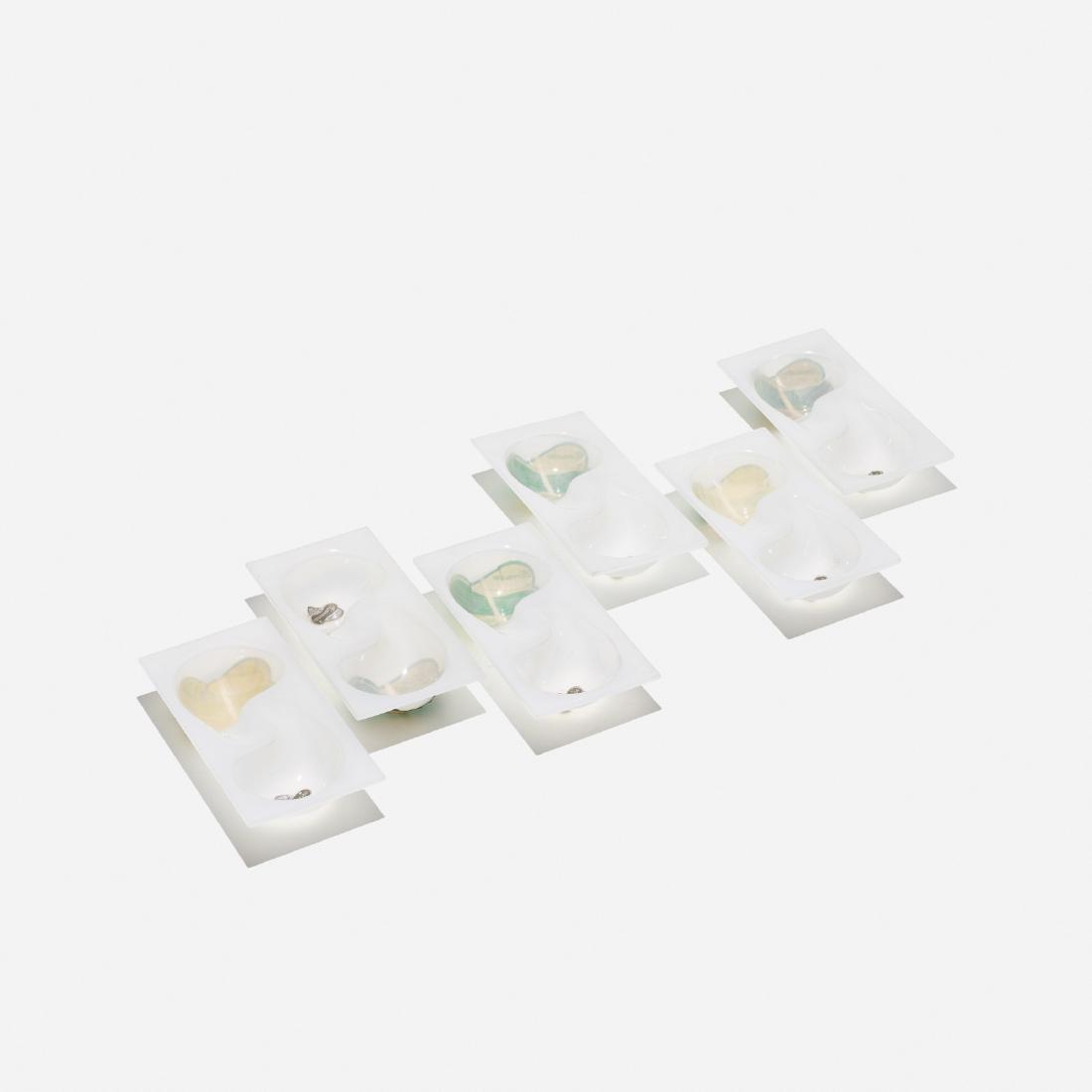 Eva Zeisel, Cloverware dishes, set of six: Eva Zeisel Cloverware dishes, set of six Clover PlasticsHungary / USA, 1947acrylic plastic7.5 w x 4 d x 1.5 h in (19 x 10 x 4 cm) Signed with decal manufacturer's labels to each example: [B