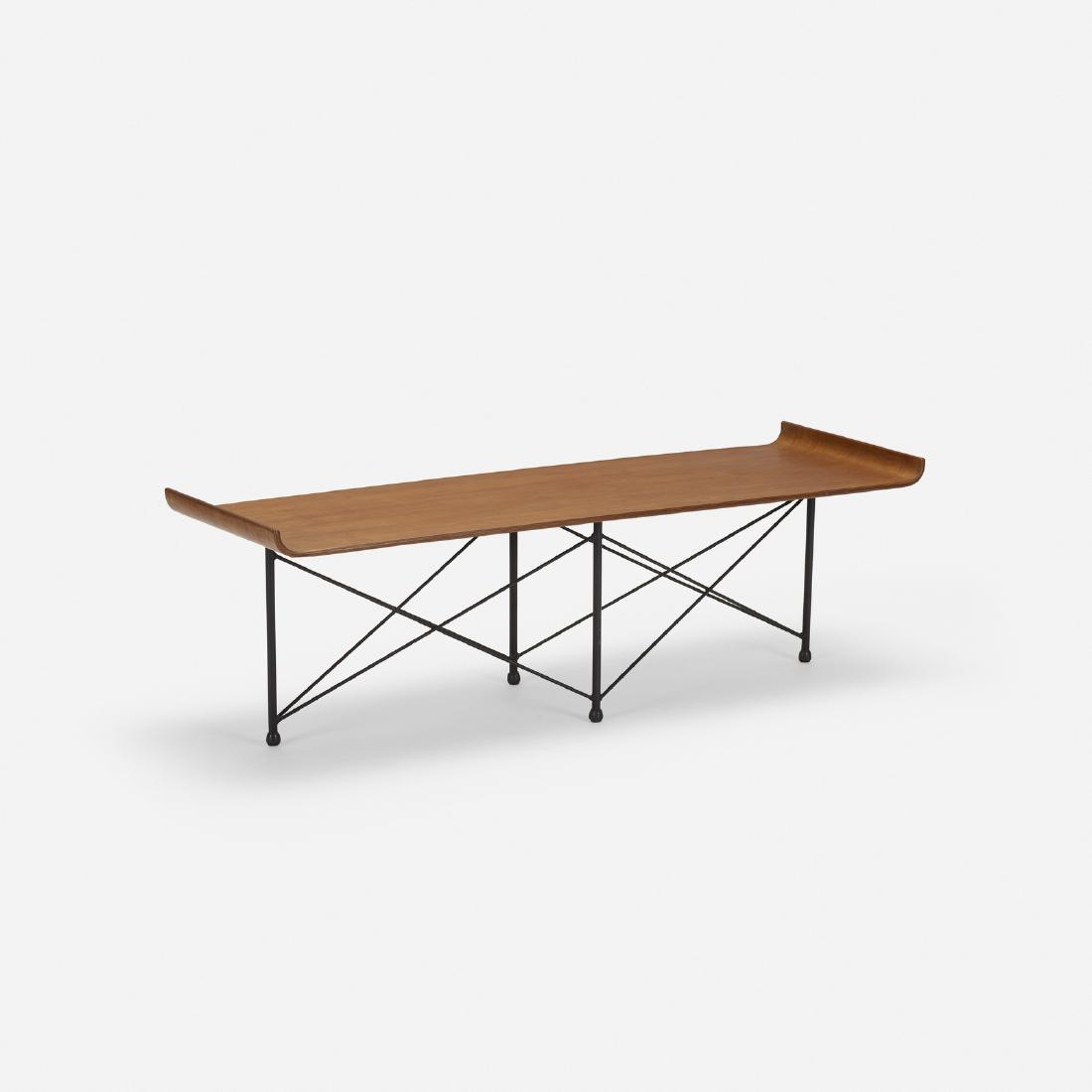 Franco Campo and Carlo Graffi, coffee table: Franco Campo and Carlo Graffi coffee table HOMEItaly, c. 1955molded walnut plywood, enameled steel, rubber47.75 w × 16.5 d × 15.75 h in (121 × 42 × 40 cm) Pr