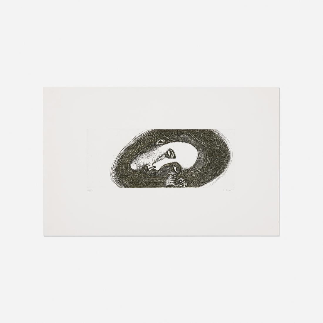 Enzo Cucchi, Martire della Tempeste (Tesoro portfolio): Enzo Cucchi Martire della Tempeste (from the Tesoro portfolio) 1981etching on Fabriano paper7.5 h × 19.5 w in (19 × 50 cm) Sheet measures: 19.5 h x 31.25 w inches Signed and numbe