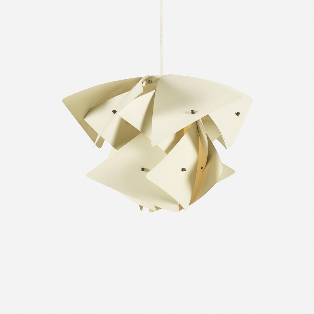 Preben Dal, Rare pendant lamp: Preben Dal Rare pendant lamp Hans Folsgaard A/SDenmark, c. 1965enameled steel, brass18 dia × 11.5 h in (46 × 29 cm)