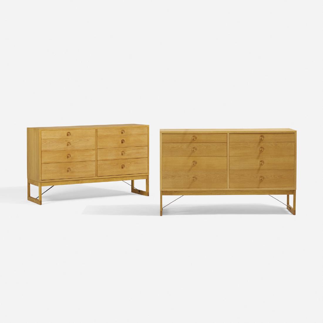 Borge Mogensen, cabinets, pair: Borge Mogensen cabinets, pair Karl Andersson & SonerDenmark / Sweden, c. 1955oak, patinated steel53 w × 18.75 d × 33 h in (135 × 48 × 84 cm) Each cabinet features ei