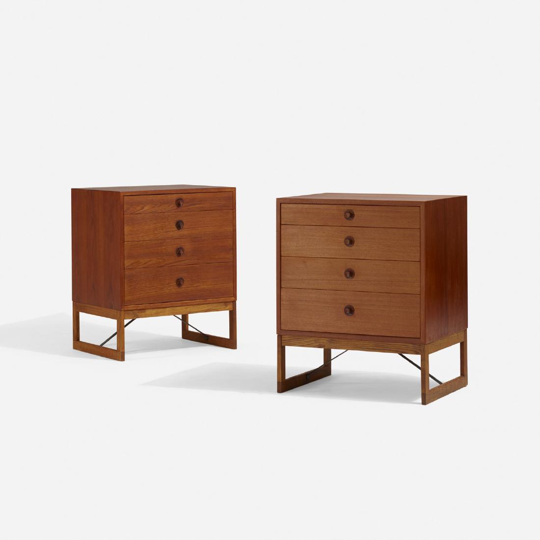 Borge Mogensen, cabinets, pair: Borge Mogensen cabinets, pair Karl Andersson & SonerDenmark / Sweden, c. 1955teak, oak, enameled steel27 w × 22 d × 33 h in (69 × 56 × 84 cm) Each cabinet features f