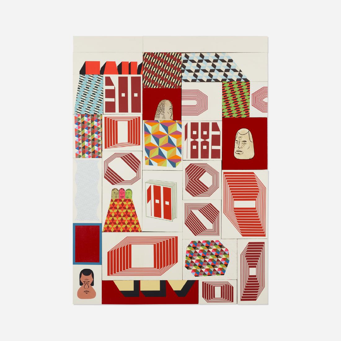 Barry McGee, Untitled: Barry McGee Untitled c. 2015acrylic on panel78.5 h × 58 w in (199 × 147 cm) Inscribed to verso of one panel: [Jim]. This work is comprised of twenty-seven individual paintings. Sold w