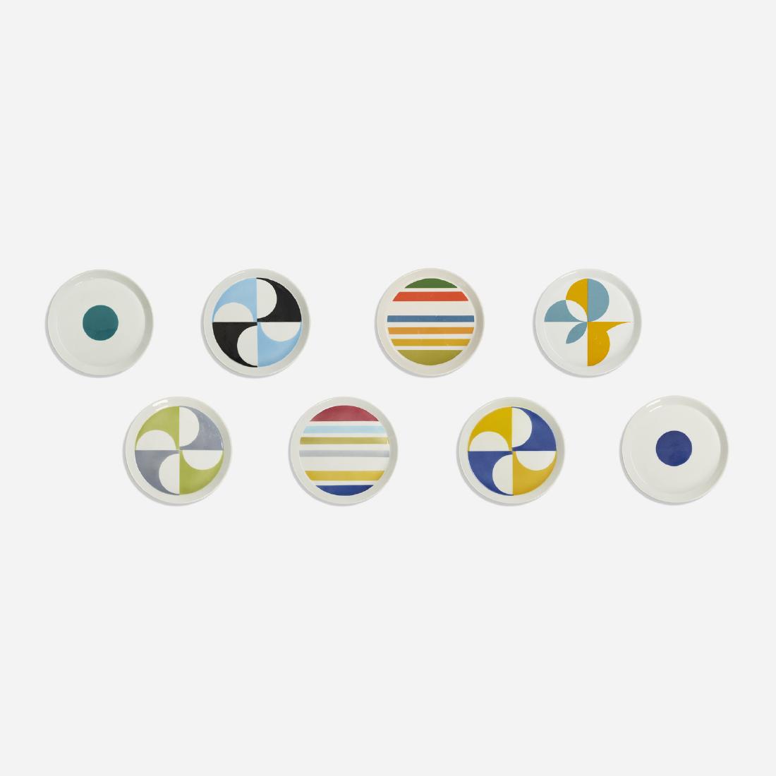 Gio Ponti, plates, set of eight: Gio Ponti plates, set of eight Franco PozziItaly, 1967glazed porcelain10.25 dia × 1 h in (26 × 3 cm) Signed with printed manufacturer's mark to underside of six examples: [Ponti