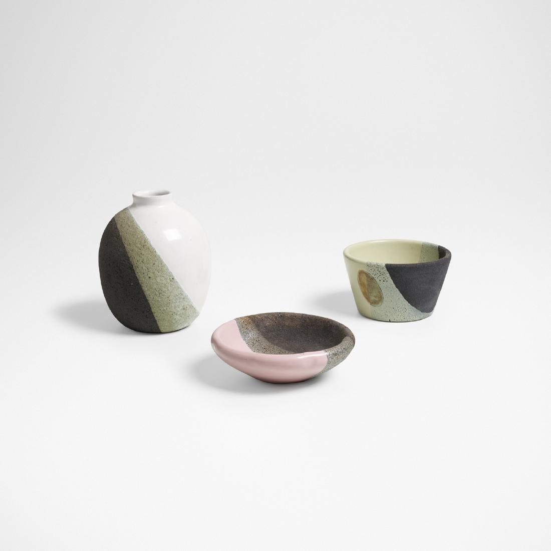 Bitossi, collection of three vessels: Bitossi collection of three vessels Italy, c. 1955glazed ceramic5.75 dia × 7.25 h in (15 × 18 cm) Collection includes two bowls and one vase. Glazed manufacturer's mark to underside o