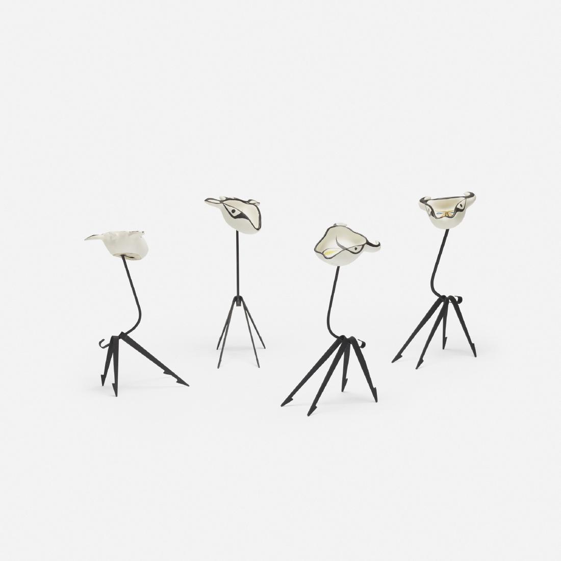 Roger Capron, set of four stands: Roger Capron set of four stands VallaurisFrance, c. 1960glazed stoneware, wrought iron10.5 w × 7 d × 20 h in (27 × 18 × 51 cm) Signed with impressed manufacturer's m