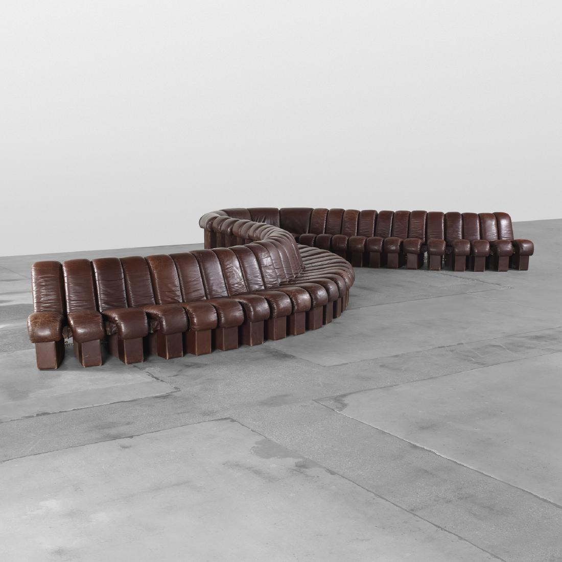 Berger, Peduzzi-Riva and Ulrich, DS 600 Organic sofa: Ueli Berger, Eleanora Peduzzi-Riva and Heinz Ulrich Monumental DS 600 Organic sofa De SedeSwitzerland, 1972leather, upholstery400 w × 38 d × 30 h in (1016 × 97 × 76 cm)