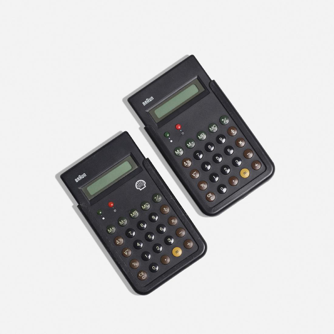 Dieter Rams and Dietrich Lubs, ET 66 calculators, pair: Dieter Rams and Dietrich Lubs ET 66 calculators, pair Braun AGGermany, 1987plastic, glass3 w × 5.5 d × 0.75 h in (8 × 14 × 2 cm) Signed with printed manufacturer's m
