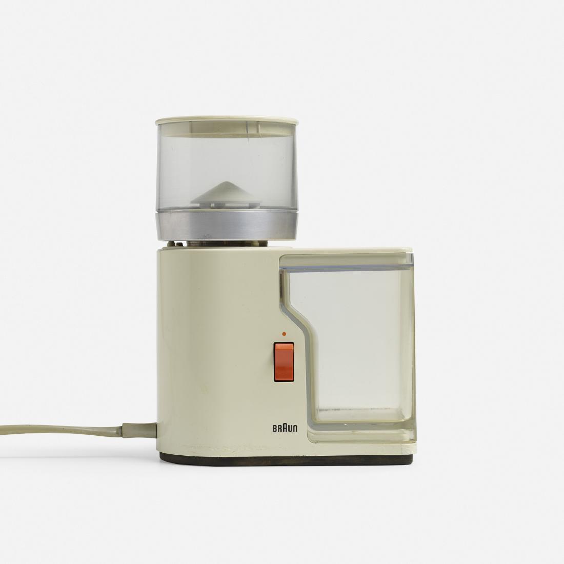 Reinhold Weiss, KMM 1 coffee mill: Reinhold Weiss KMM 1 coffee mill Braun AG Germany, 1963 plastic, acrylic 5.5 w × 3.25 d × 7.5 h in (14 × 8 × 19 cm) This work was created under the supervision of Diete