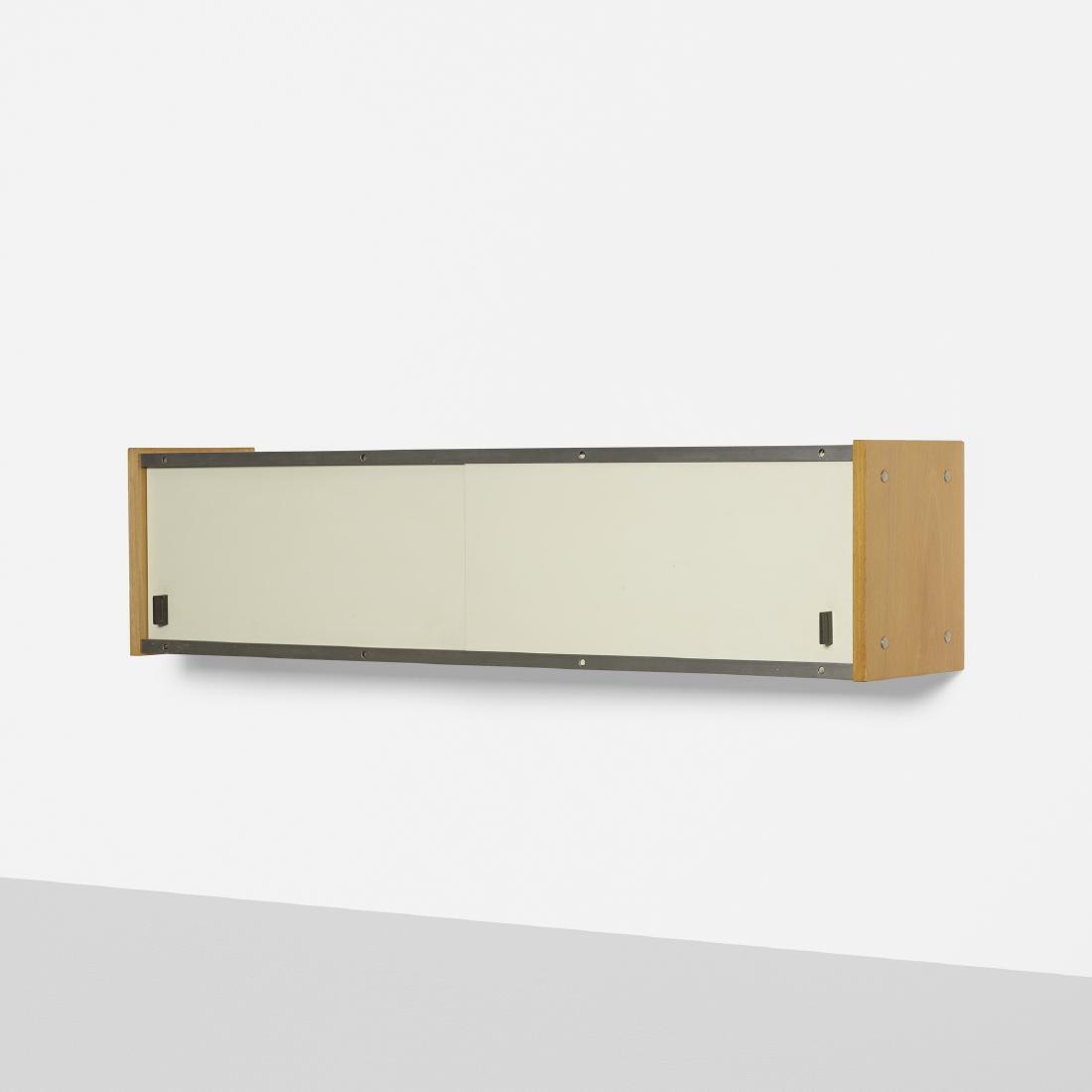 Dieter Rams, prototype RZ 57 wall-mounted cabinet: Dieter Rams prototype RZ 57 wall-mounted cabinet Otto ZapfGermany, 1957beech, enameled aluminum, aluminum, plastic46.25 w × 10.5 d × 11.5 h in (117 × 27 × 29 cm) Cab