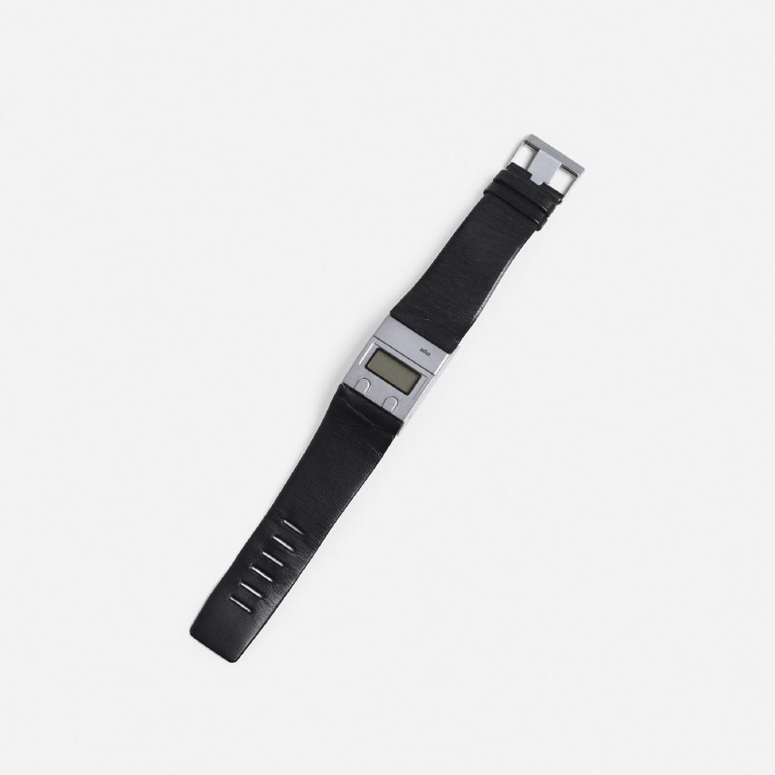 Dieter Rams and Dietrich Lubs, DW 30 digital wristwatch: Dieter Rams and Dietrich Lubs DW 30 digital wristwatch Braun AGGermany, 1978leather, stainless steel1 w × 0.5 h × 9 l in (3 × 1 × 23 cm) Signed with transfer-printed