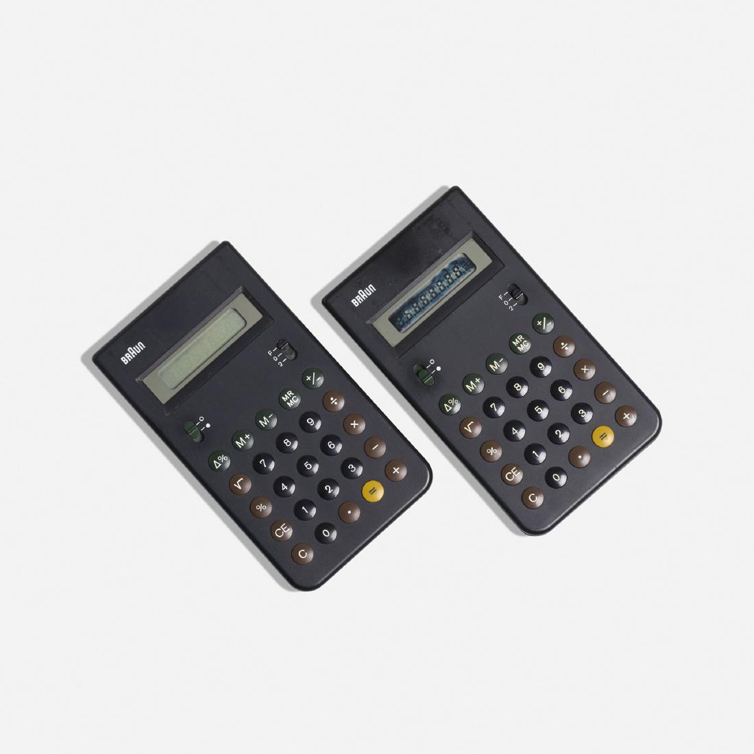 Dieter Rams and Dietrich Lubs, ET 44 calculators, pair: Dieter Rams and Dietrich Lubs ET 44 calculators, pair Braun AGGermany, 1978plastic, glass3 w × 5.25 d × 0.5 h in (8 × 13 × 1 cm) Signed with printed manufacturer's m