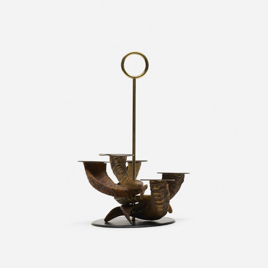 Carl Aubock II, candelabrum: Carl Aubock II candelabrum Austria, 1961horn, brass, enameled steel10.75 dia × 16 h in (27 × 41 cm) Literature: Carl Aubock: The Workshop, Kois, pg. 199