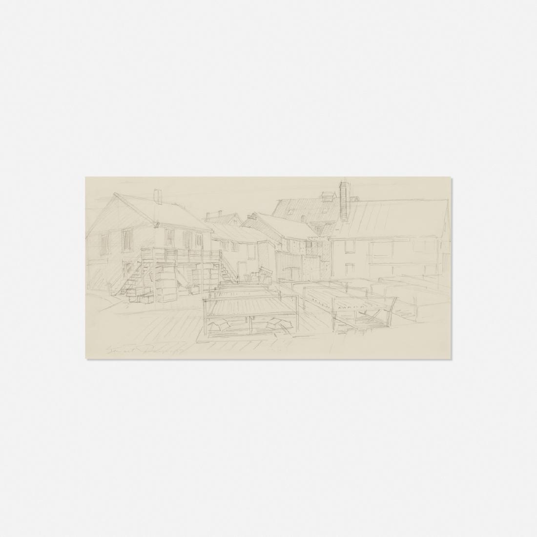 Stuart Davis, Drying Sheds: Stuart Davis Drying Sheds 1917pencil on paper9.125 h × 17 w in (23 × 43 cm) Signed and dated to lower left 'Stuart Davis 1917'. Provenance: World House Gallery