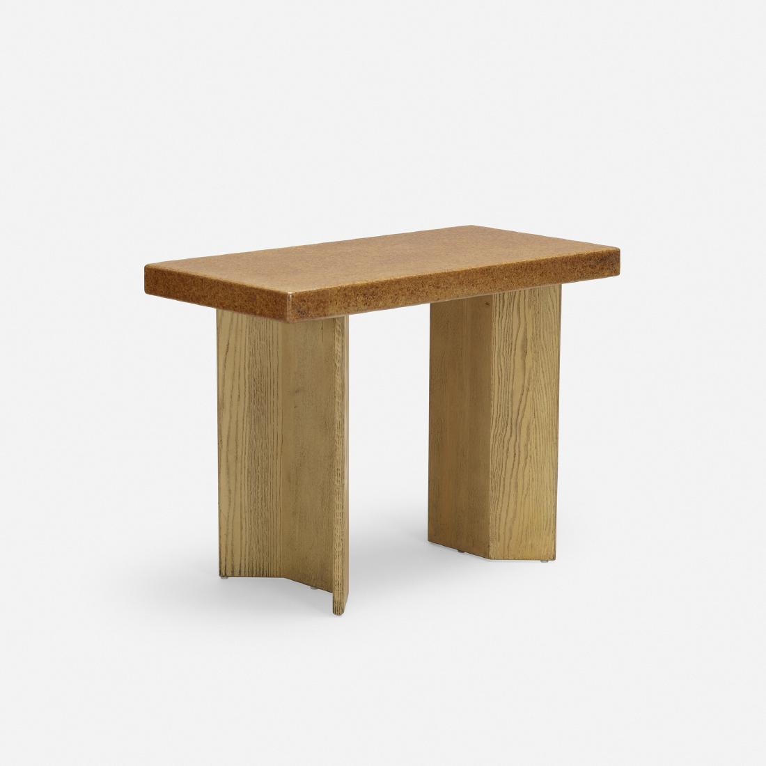 Paul Frankl, console, model 5008: Paul Frankl console, model 5008 Johnson Furniture Company USA, c. 1948 lacquered cork, oak 40 w × 20 d × 29.25 h in (102 × 51 × 74 cm) Signed with stamped manufacturer'