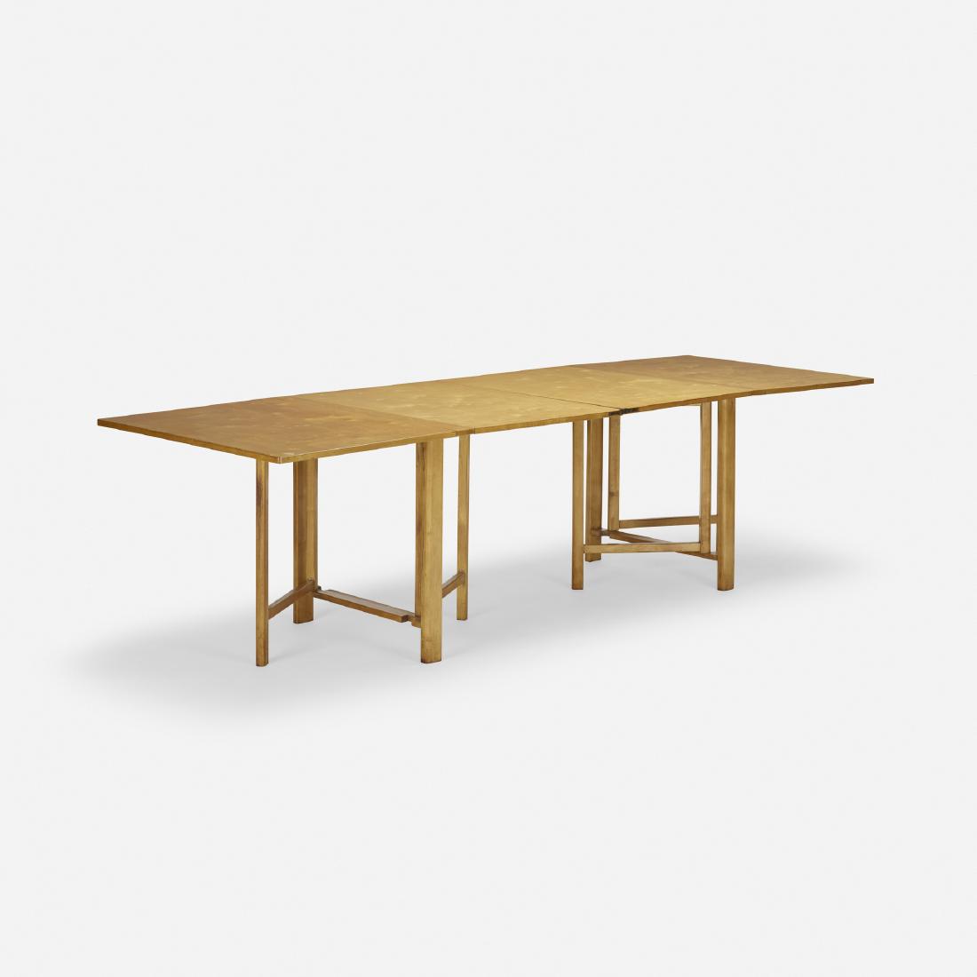 Bruno Mathsson, Maria folding table: Bruno Mathsson Maria folding table Firma Karl MathssonSweden, 1937birch110 w × 35.5 d × 28.5 h in (279 × 90 × 72 cm) Table features four 26-inch leaves and can be ar
