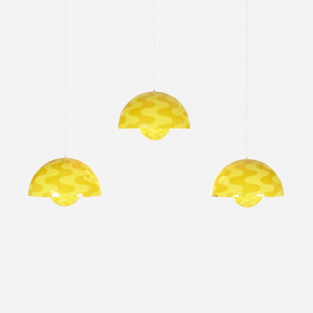 Verner Panton, Big Flower Pot pendants, set of three: Verner Panton Big Flower Pot pendants, set of three Louis Poulsen Denmark, c. 1971 enameled steel 19.5 dia × 14 h in (50 × 36 cm) Literature: Verner Panton: The