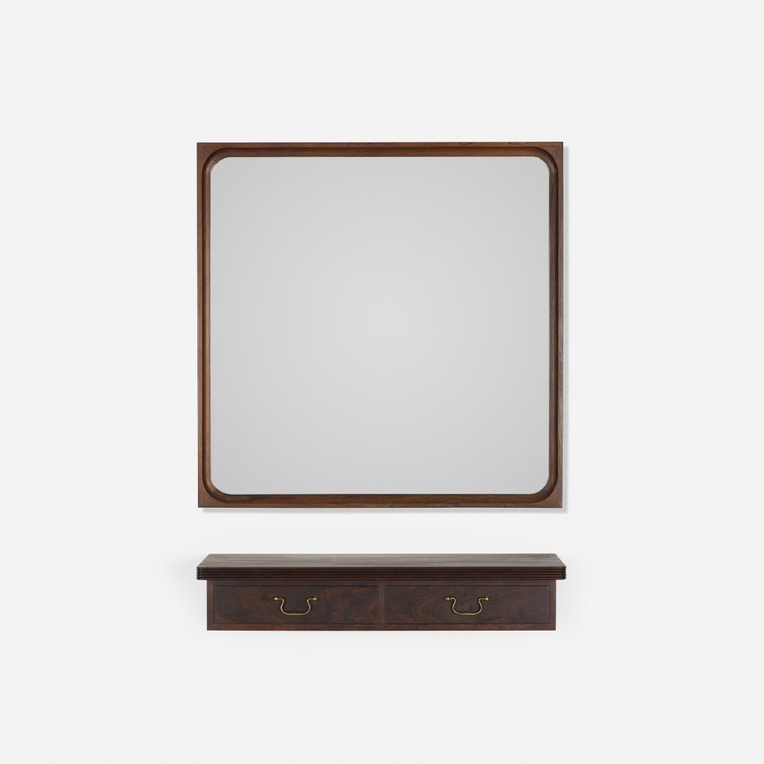 Danish, wall-mounted shelf and mirror (1 of 1)