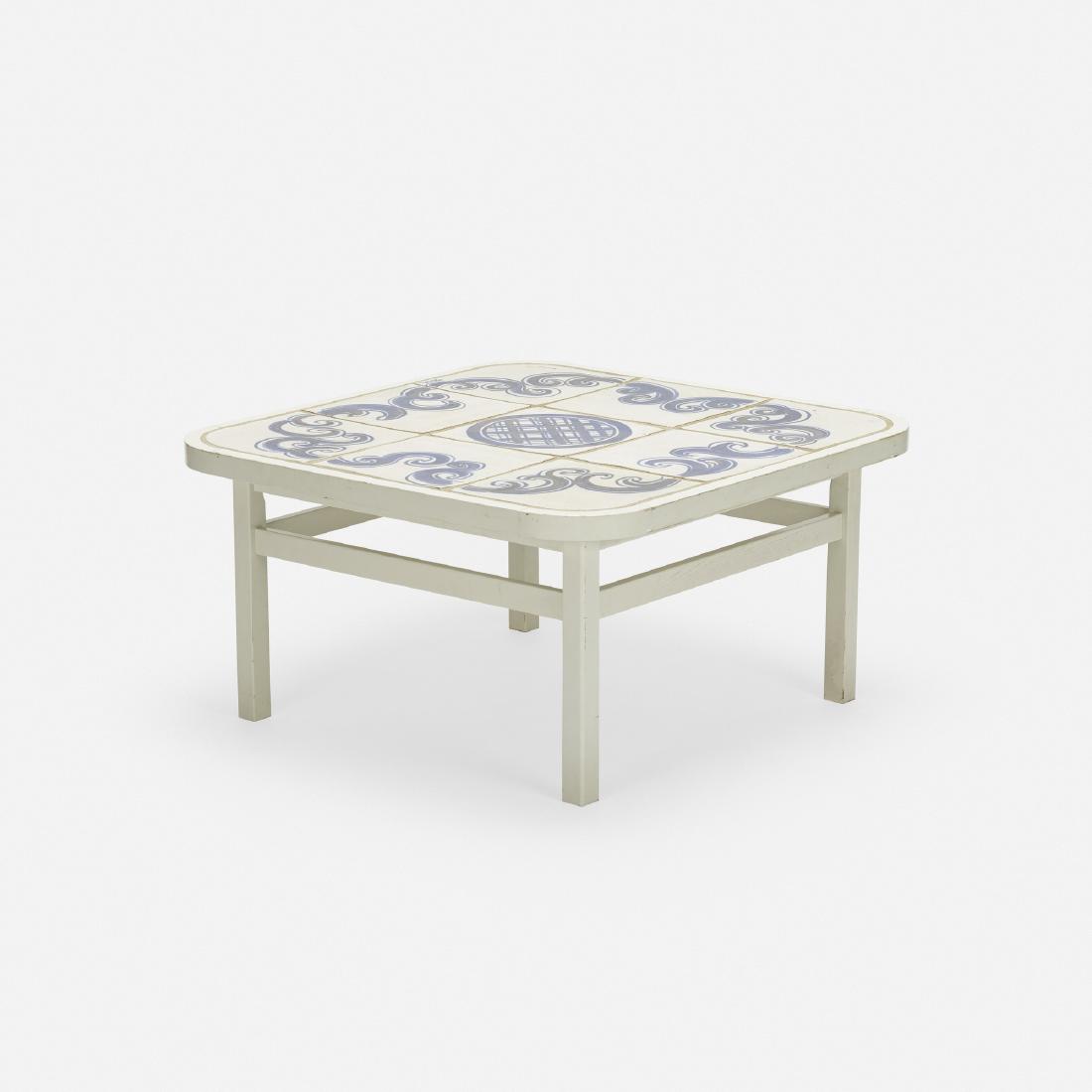 Severin Hansen Jr., coffee table: Severin Hansen Jr. coffee table Haslev Mobelsnedkeri A/SDenmark, c. 1965lacquered wood, glazed stoneware38.5 w × 38.5 d × 20 h in (98 × 98 × 51 cm) Signed with appli