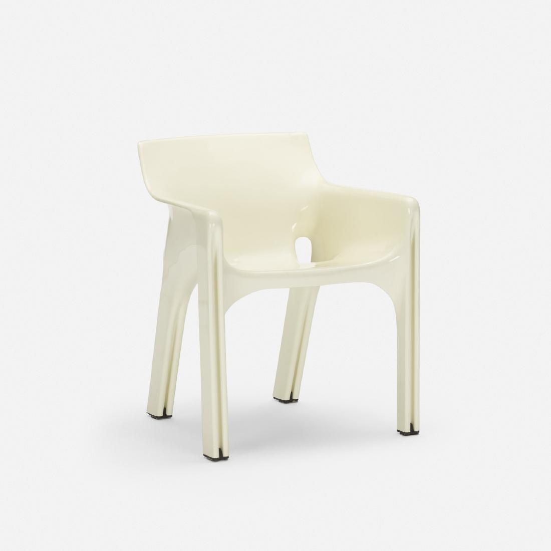 Vico Magistretti, Gaudi chair: Vico Magistretti Gaudi chair ArtemideItaly, 1970molded plastic23.25 w × 22 d × 29 h in (59 × 56 × 74 cm) Signed with molded manufacturer's mark to underside: [SPA Ar