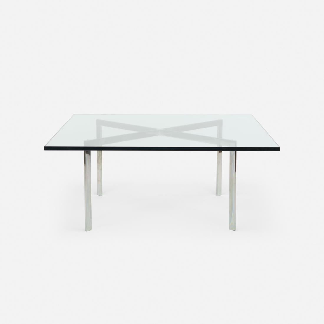Ludwig Mies van der Rohe, Barcelona table: Ludwig Mies van der Rohe Barcelona table Knoll International Germany / USA, 1929 / c. 1985 glass, stainless steel 40 w × 39.75 d × 17 h in (102 × 101 × 43 cm)