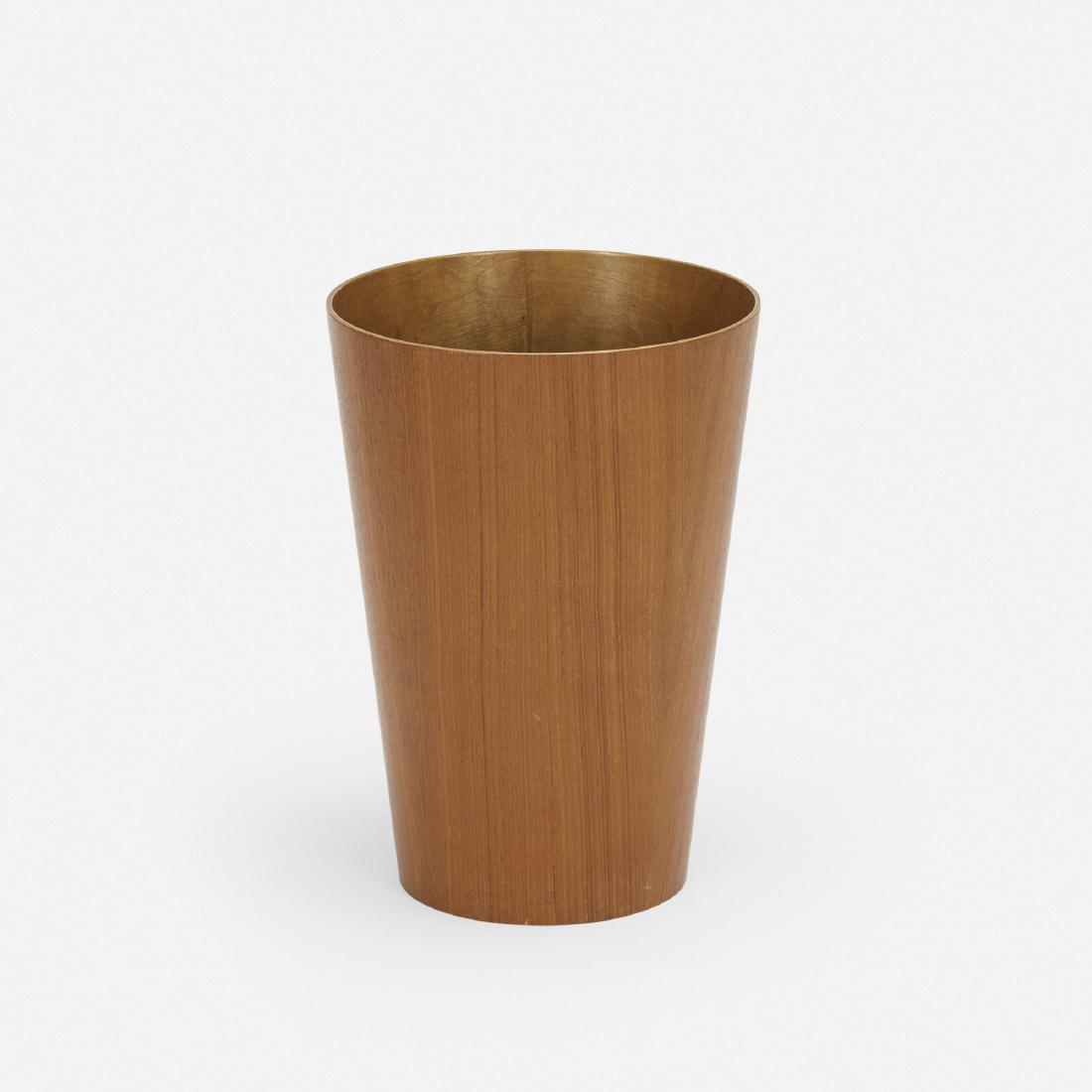 Viking, wastepaper basket: Viking wastepaper basket Japan, c. 1960 teak plywood 11.25 dia × 16 h in (29 × 41 cm) Signed with decal manufacturer's label to underside: [Viking Hand Made in Japan].