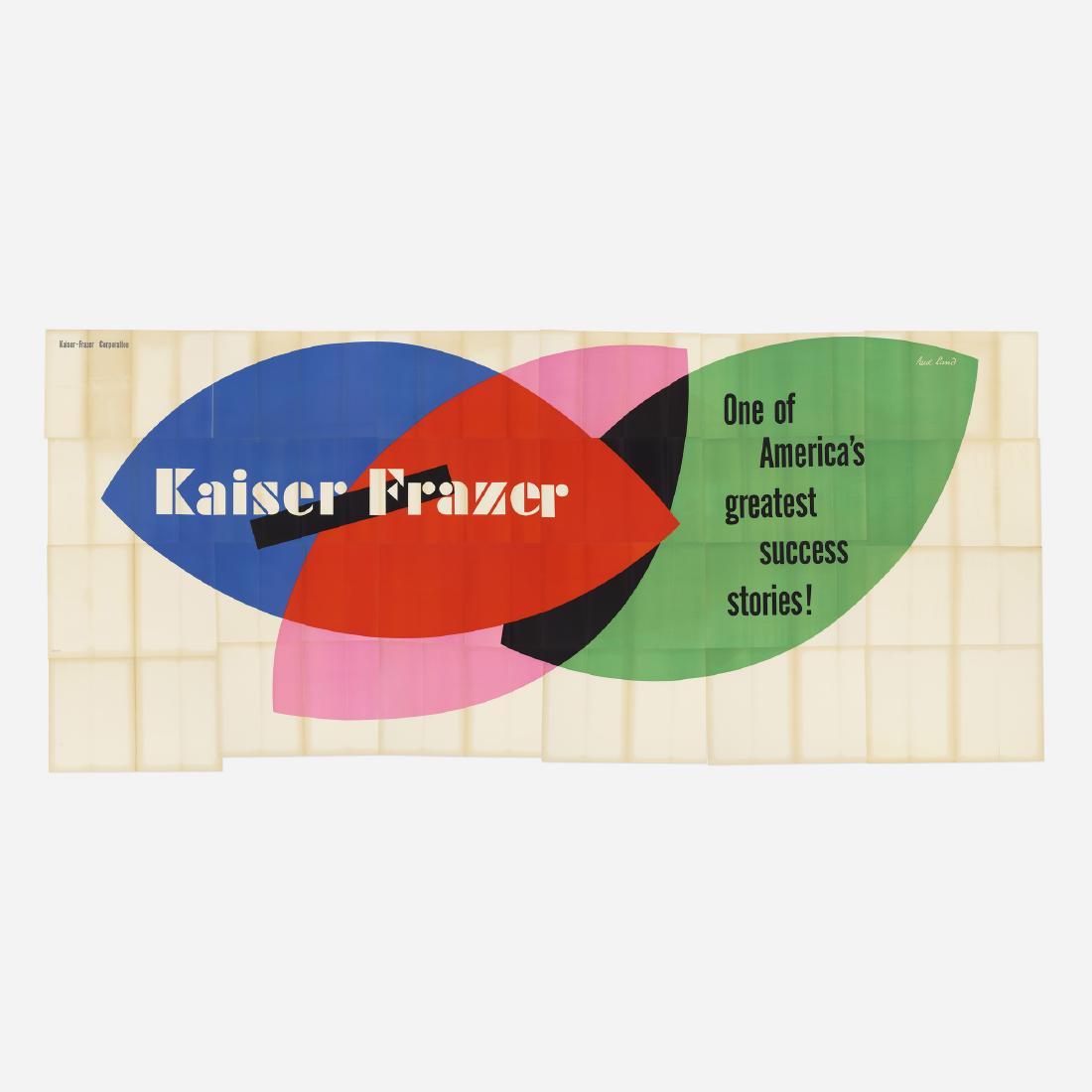 Paul Rand, Kaiser Frazer billboard: Paul Rand Kaiser Frazer billboard USA, c. 1960offset lithograph on paper108 h × 240 w in (274 × 610 cm) Billboard is comprised of twenty-four sheets each measuring: 42 h x 28 w inches