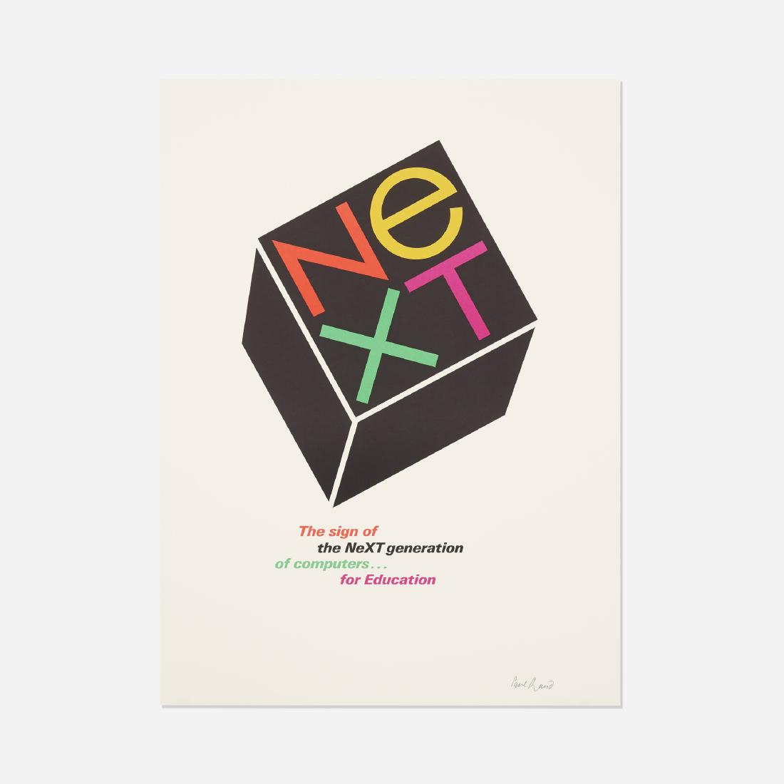 Paul Rand, NeXT poster: Paul Rand NeXT poster USA, 1986offset lithograph on paper30 h × 22 w in (76 × 56 cm) Printed signature to lower right: [Paul Rand]. Literature: Paul Rand