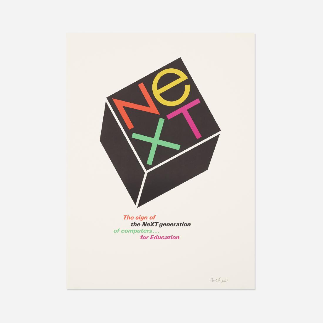 Paul Rand, NeXT poster: Paul Rand NeXT poster USA, 1986offset lithograph on paper30 h × 22 w in (76 × 56 cm) Printed signature to lower right: [Paul Rand]. Literature: Paul Rand