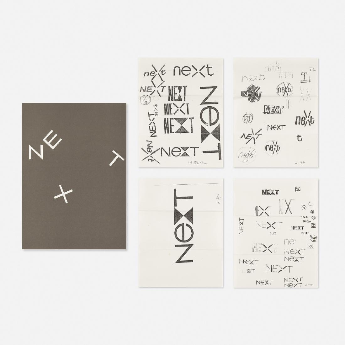 Paul Rand, NeXT logo presentation book and proofs: Paul Rand NeXT logo presentation book and proofs, set of four USA, 1986printed paper10.75 h × 8.5 w in (27 × 22 cm) Literature: Paul Rand, Heller, ppg. 194-195