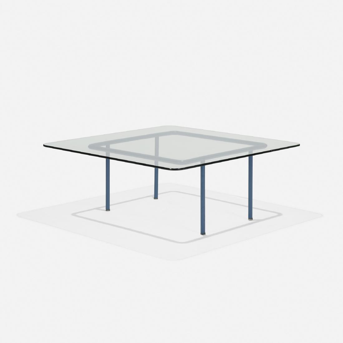 Paul Rand, custom coffee table for the Rand House: Paul Rand custom coffee table for the Rand House USA, c. 1960glass, enameled steel44 w × 44 d × 17.25 h in (112 × 112 × 44 cm) Literature: Paul Rand: M