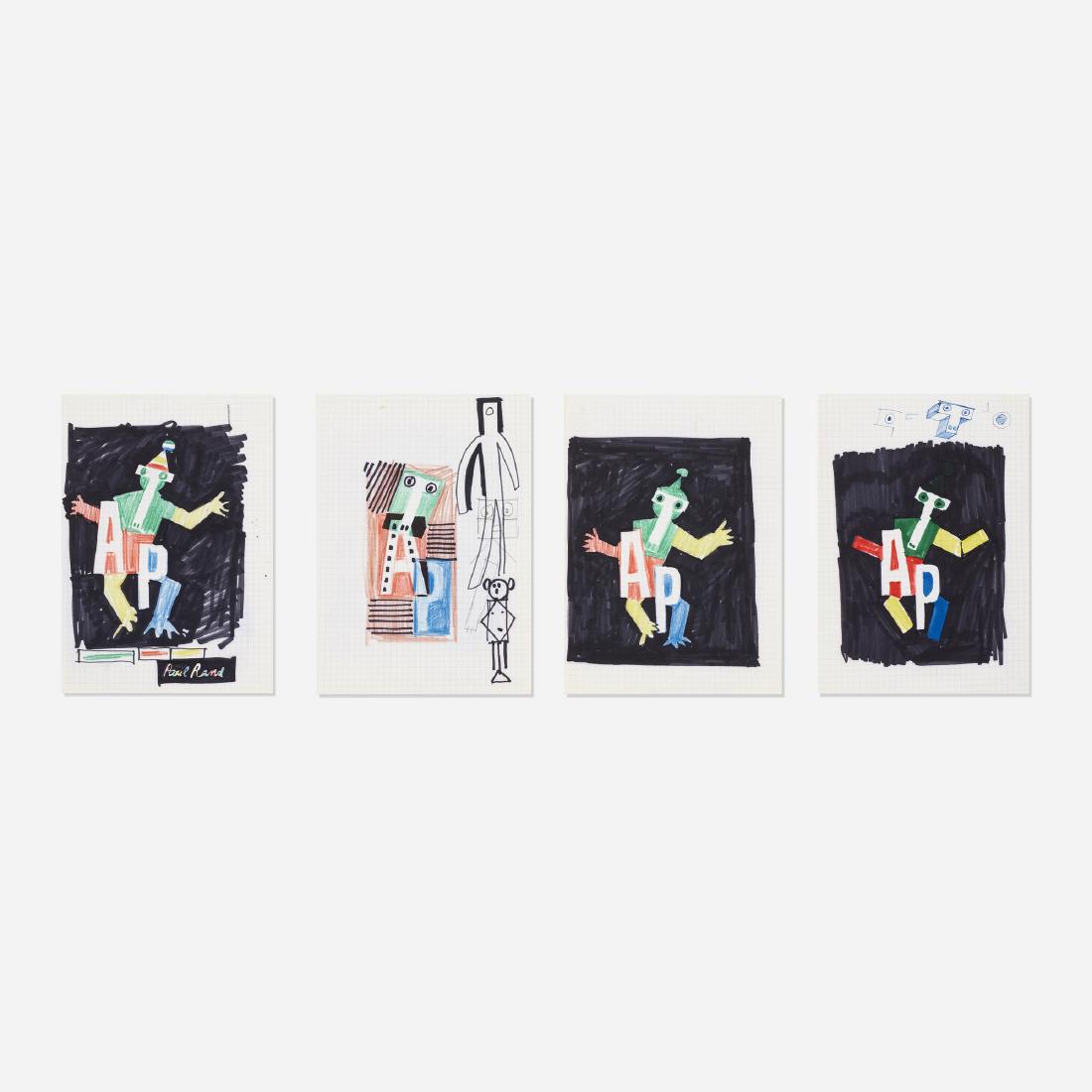 Paul Rand, sketches for Tri-Arts Press poster: Paul Rand collection of four sketches for Tri-Arts Press poster USA, c. 1980ink on paper5.75 w × 8.25 h in (15 × 21 cm) Signed to one example: [Paul Rand].
