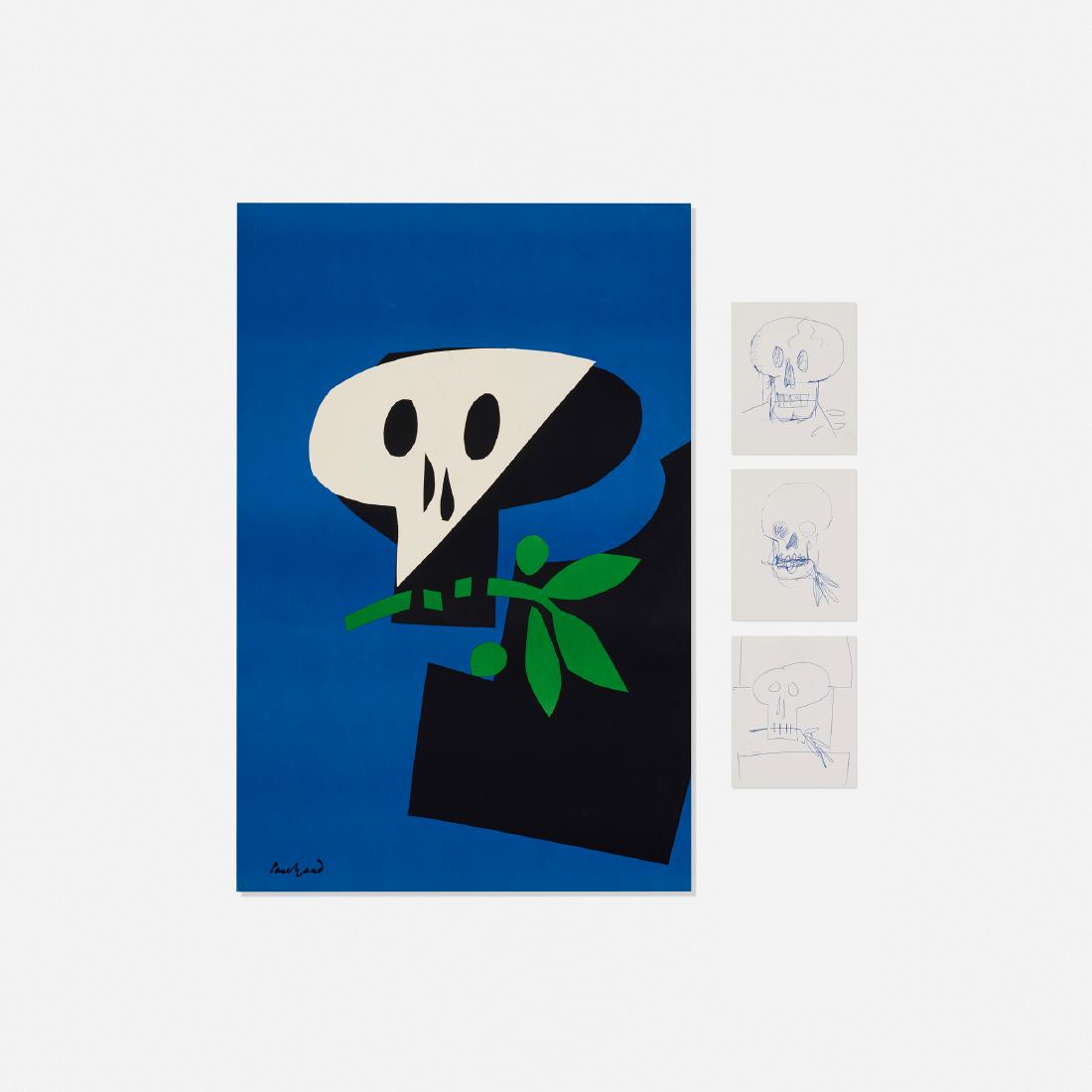 Paul Rand, Death Mask poster and drawings: Paul Rand Death Mask poster and drawings USA, 1969offset lithograph on paper mounted to aluminum, ink on paper36 h × 24 w in (91 × 61 cm) Lot is comprised of one mounted exhibition po