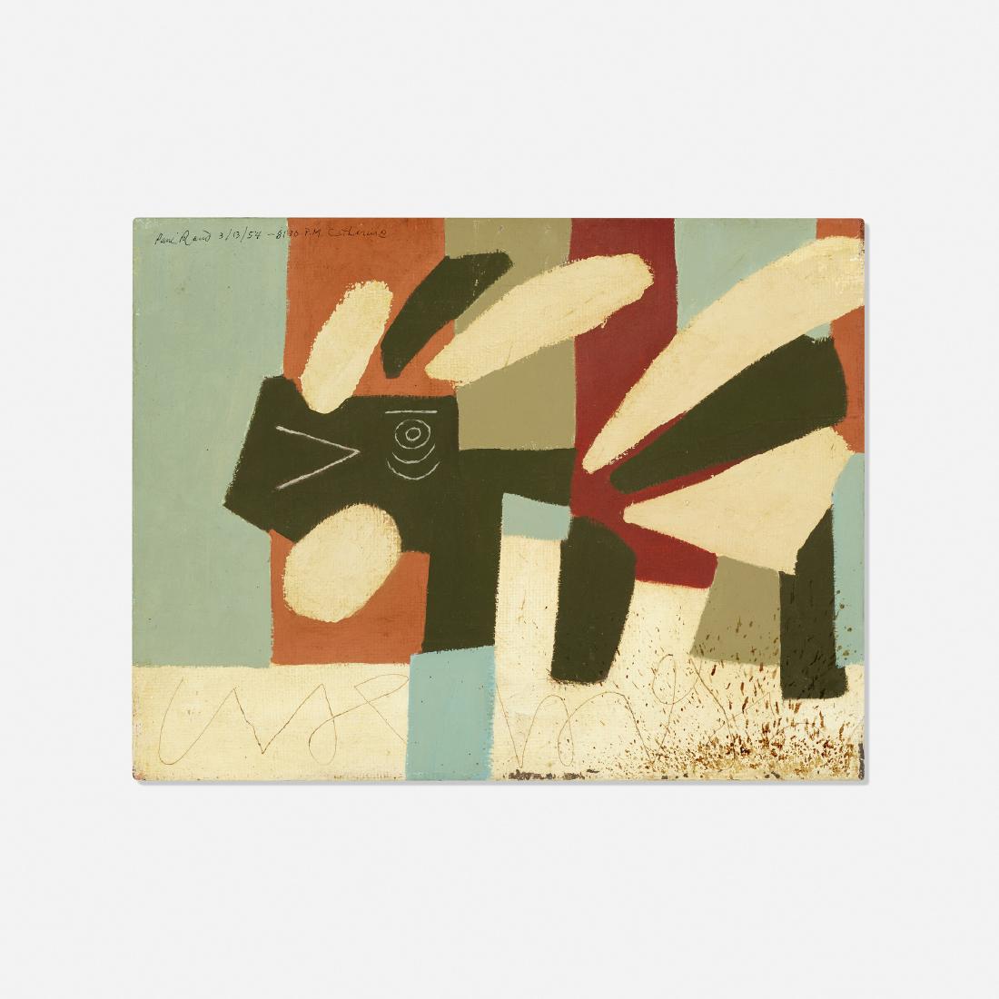 Paul Rand, Untitled: Paul Rand Untitled USA, 1954oil on canvas14 h × 18 w in (36 × 46 cm) Signed, dated and inscribed to upper left: [Paul Rand 3/13/54 - 8:30 P.M. Cathrine].