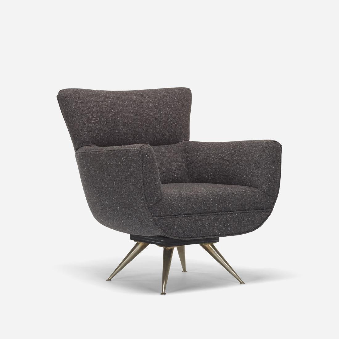Henry Glass, Forecast lounge chair: Henry Glass Forecast lounge chair J.L. Chase Co. USA, c. 1955 upholstery, matte chrome-plated brass 29 w × 30 d × 32.5 h in (74 × 76 × 83 cm)