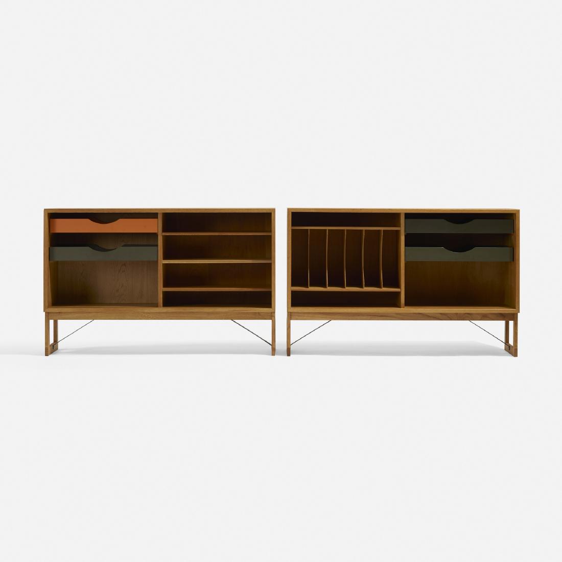 Borge Mogensen, cabinets, pair: Borge Mogensen cabinets, pair Karl Andersson & SonerDenmark / Sweden, c. 1955oak, lacquered wood, enameled steel53 w × 14 d × 33 h in (135 × 36 × 84 cm) Each cabinet