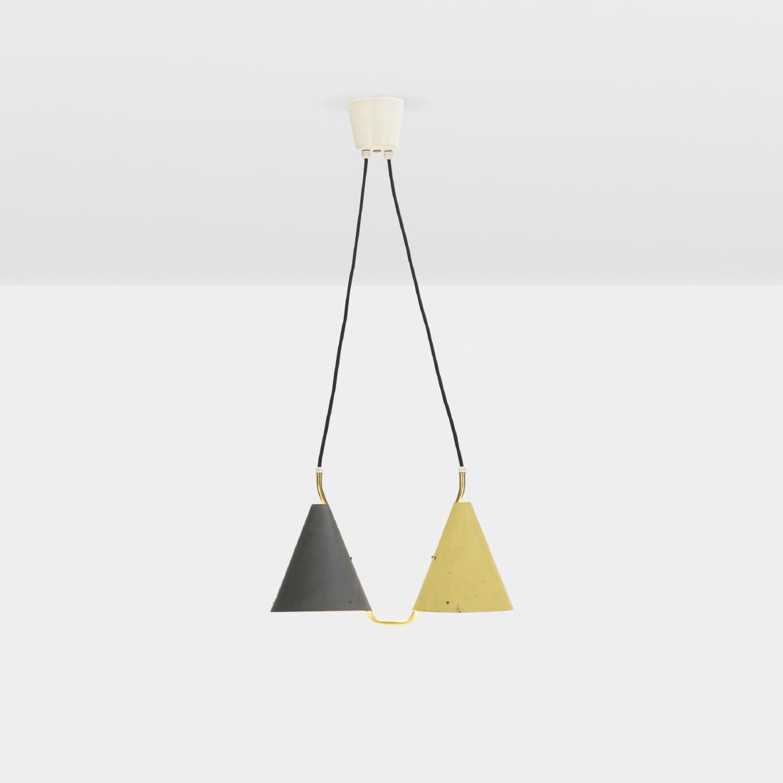 Svend Aage & Holm Sorensen, chandelier: Svend Aage & Holm Sorensen chandelier LyfaDenmark, c. 1955enameled aluminum, brass16 w × 6.75 d × 10.5 h in (41 × 17 × 27 cm) Signed with impressed manufacturer's ma