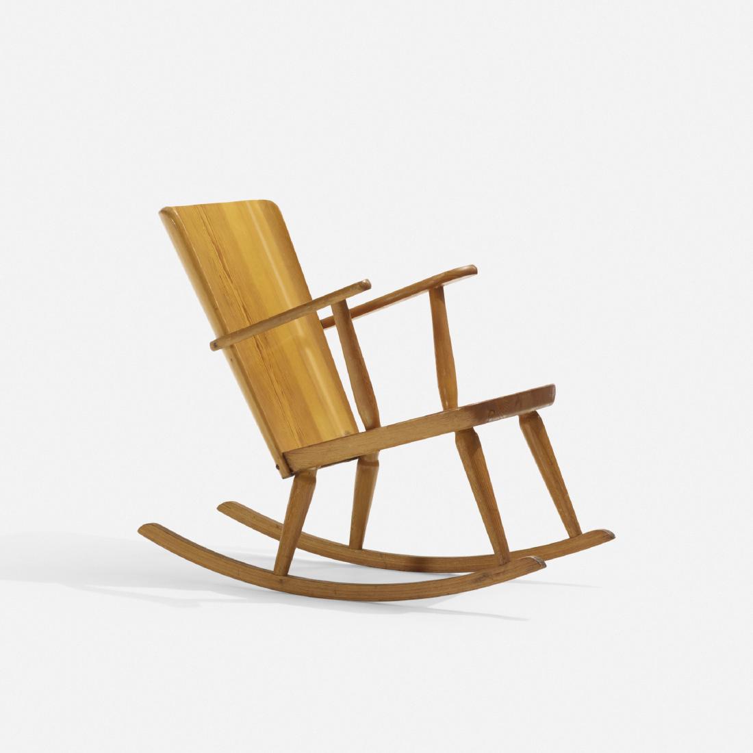 Goran Malmvall, rocker: Goran Malmvall rocker Karl Andersson & SonerSweden, c. 1945pine23.5 w × 32 d × 28.5 h in (60 × 81 × 72 cm) Signed with branded mark to underside: [Svensk Fur].