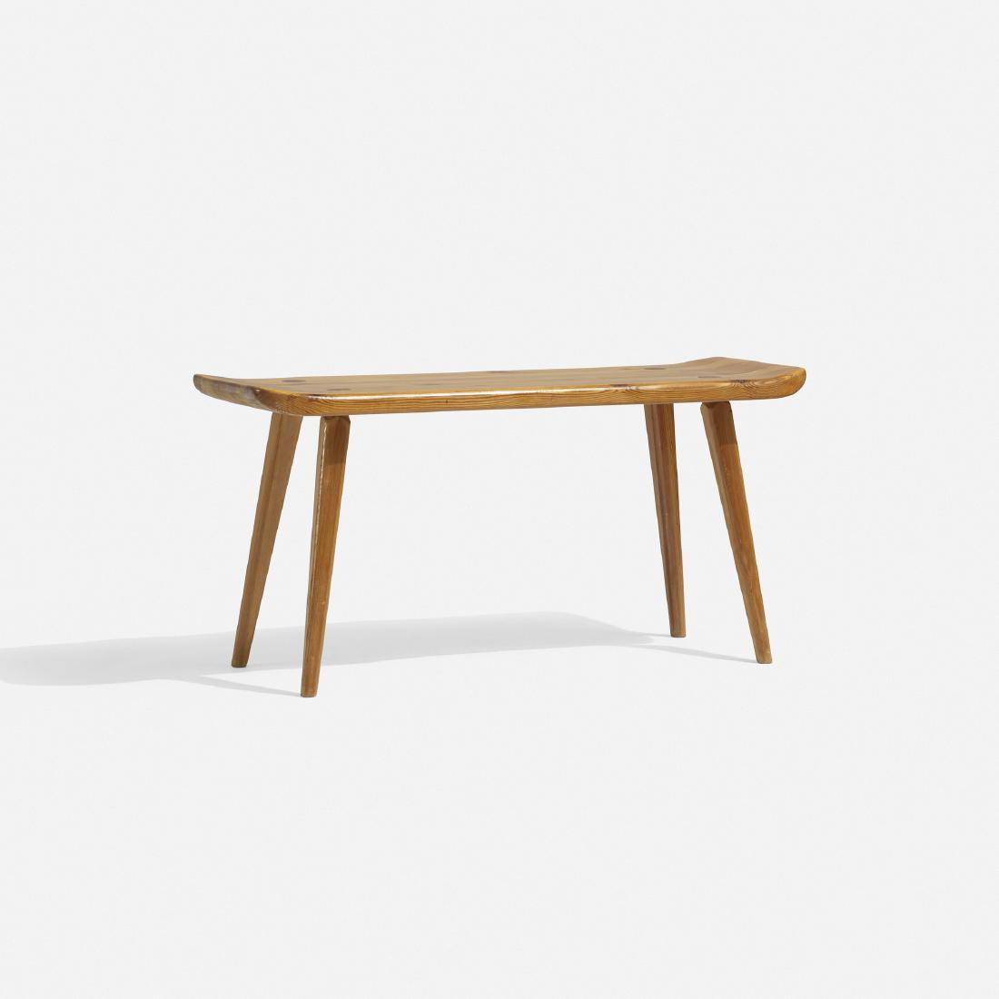 Carl Malmsten, Visingsö bench: Carl Malmsten Visingsö bench Karl Andersson & SonerSweden, c. 1953pine35.5 w × 13.25 d × 17.5 h in (90 × 34 × 44 cm) Signed with branded manufacturer's mark to under