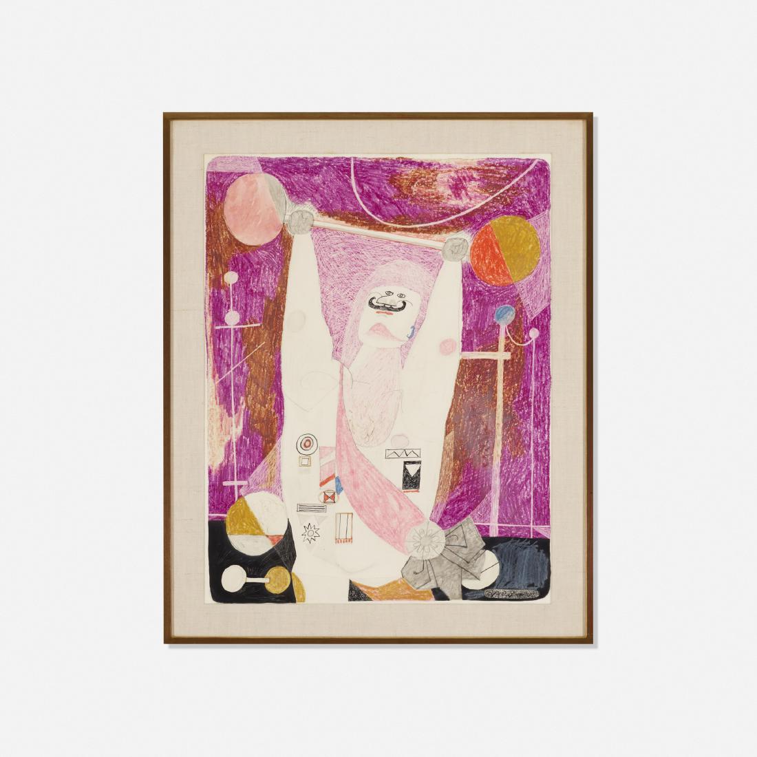 Byron Browne, Circus Strong Man: Byron Browne Circus Strong Man 1946India ink, crayon and wash on paper28.5 h × 23 w in (72 × 58 cm) Signed to lower right 'Byron Browne'. Signed, titled and dated to verso 'Circus Str