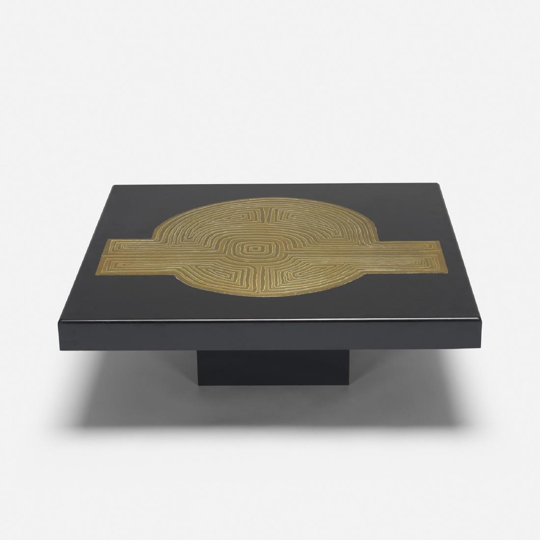 Roger Vanhevel, coffee table: Roger Vanhevel coffee table Belgium, c. 1972laminate over pressboard, etched brass39.25 w × 39.25 d × 13 h in (100 × 100 × 33 cm)